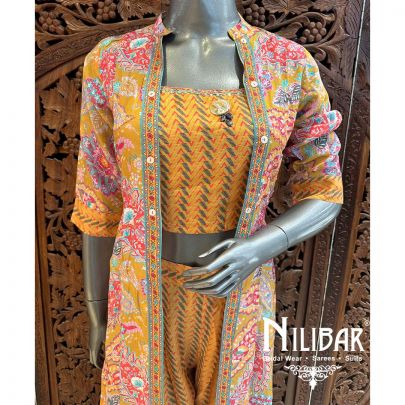 Mustard Yellow Muslin Cotton Jacket Style Set
