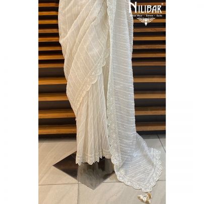 Pure White Organza Saree