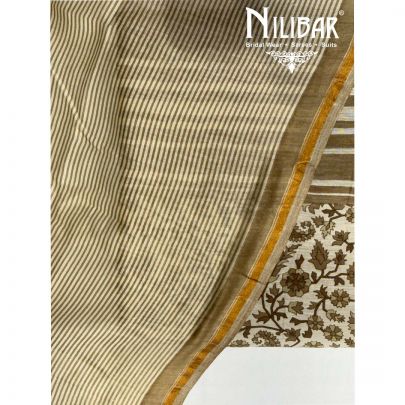 Cream & Mehandi Green Maheshwari Silk Unstitched Suit
