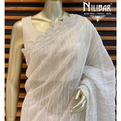 Pure White Organza Saree