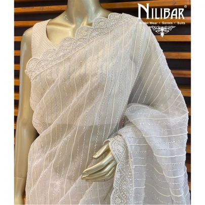 Pure White Organza Saree