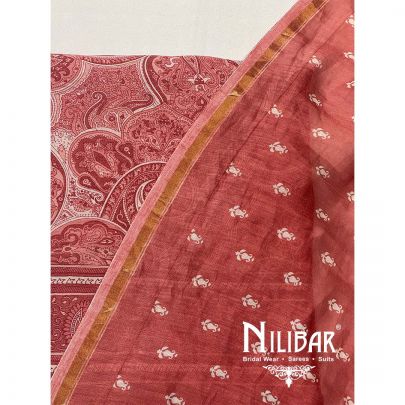 Red Maheshwari Silk Unstitched Suit