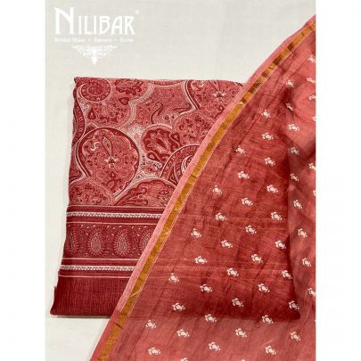 Red Maheshwari Silk Unstitched Suit