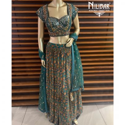 Peacock Green Georgette Lehenga