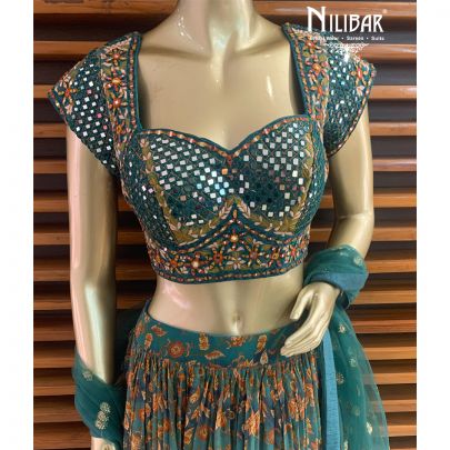 Peacock Green Georgette Lehenga