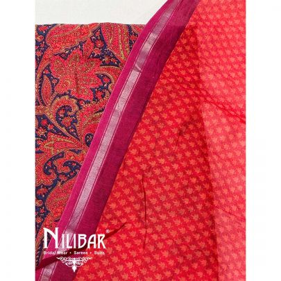 Red & Blue Maheshwari Silk Unstitched Suit
