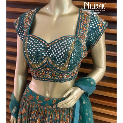 Peacock Green Georgette Lehenga