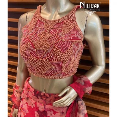 Red Organza Floral Lehenga