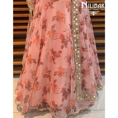 Peach Organza Floral Lehenga