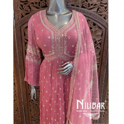 Onion Pink Chinon Palazzo Suit