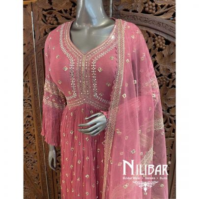 Onion Pink Chinon Palazzo Suit