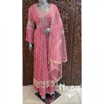 Onion Pink Chinon Palazzo Suit