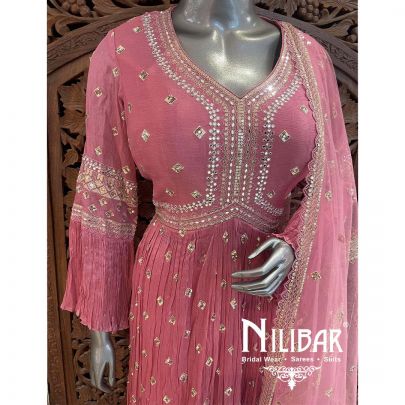 Onion Pink Chinon Palazzo Suit