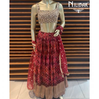 Maroon Georgette Printed Lehenga