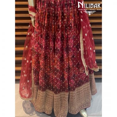 Maroon Georgette Printed Lehenga