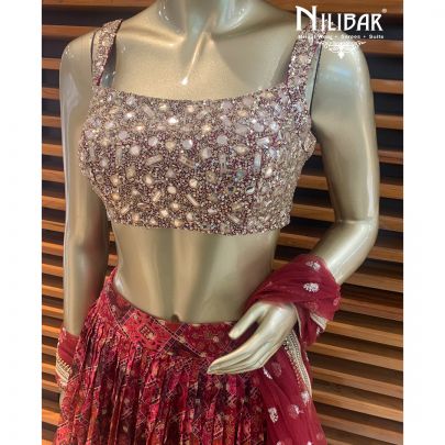 Maroon Georgette Printed Lehenga