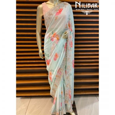 Ice Blue Georgette Saree