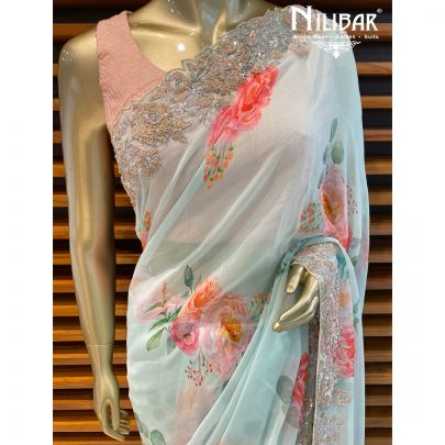 Ice Blue Georgette Saree