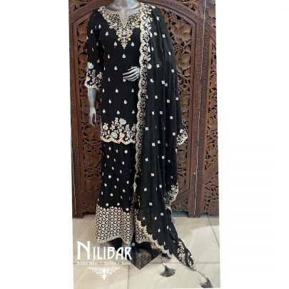 Black Chinon Palazzo Suit