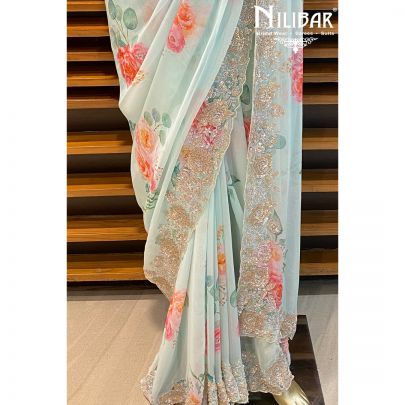 Ice Blue Georgette Saree