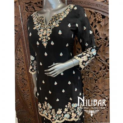 Black Chinon Palazzo Suit