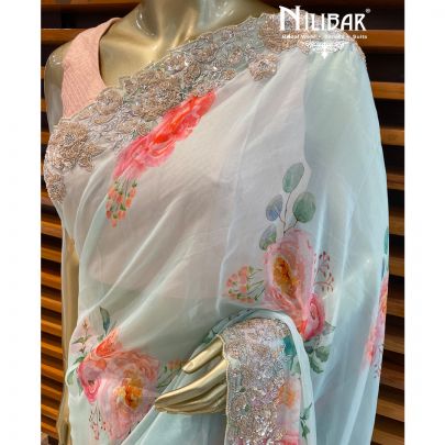 Ice Blue Georgette Saree