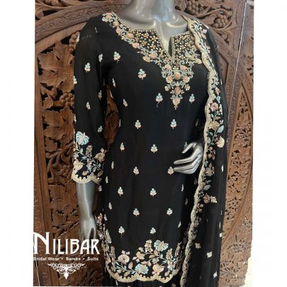 Black Chinon Palazzo Suit