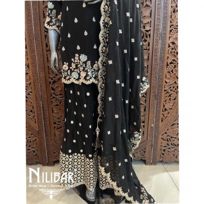 Black Chinon Palazzo Suit