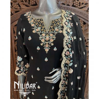 Black Chinon Palazzo Suit