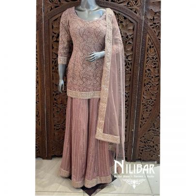 Onion Pink Chinon Palazzo Suit