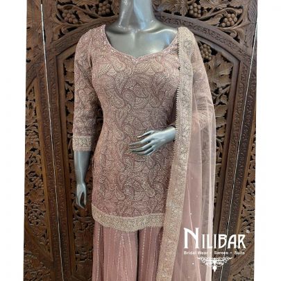 Onion Pink Chinon Palazzo Suit