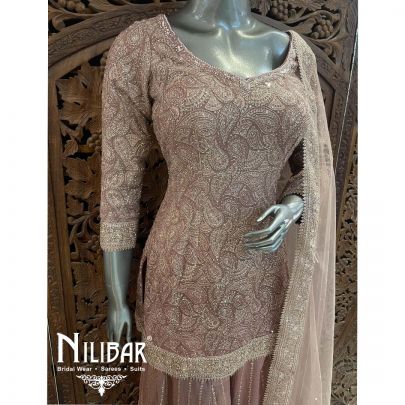 Onion Pink Chinon Palazzo Suit
