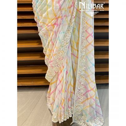 White Striped Georgette Saree