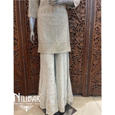 Light Gray Chinon Palazzo Suit