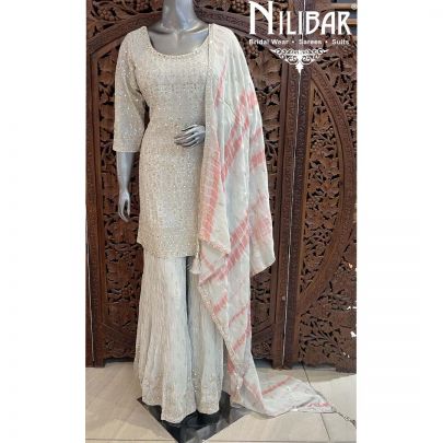 Light Gray Chinon Palazzo Suit