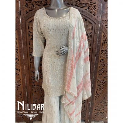 Light Gray Chinon Palazzo Suit
