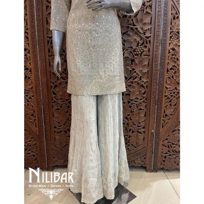 Light Gray Chinon Palazzo Suit