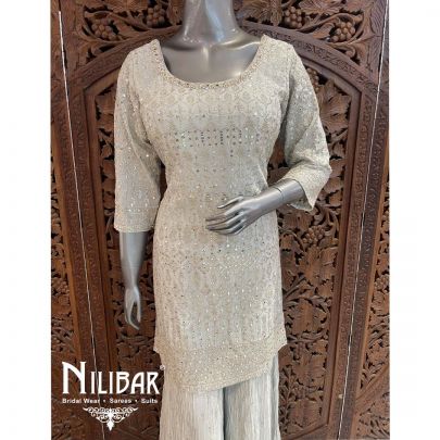 Light Gray Chinon Palazzo Suit