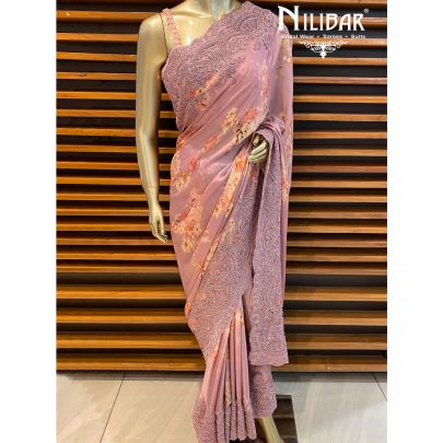 Flamingo Pink Satin Saree