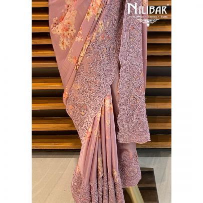 Flamingo Pink Satin Saree