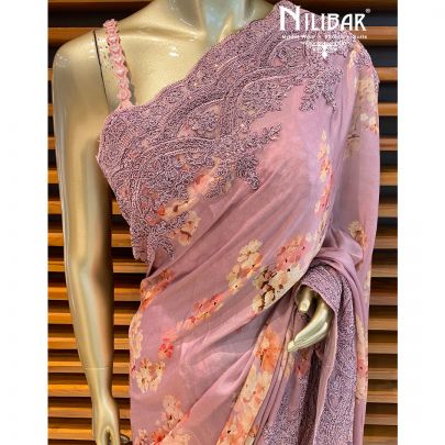 Flamingo Pink Satin Saree