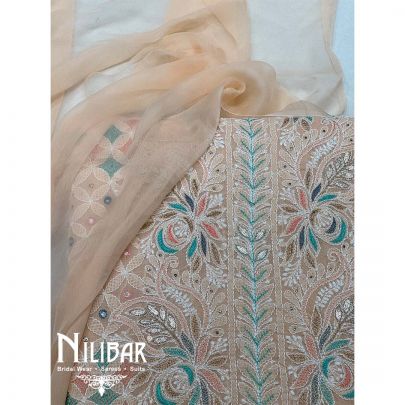 Peach Cotton Chinon Unstitched Suit
