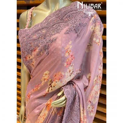 Flamingo Pink Satin Saree