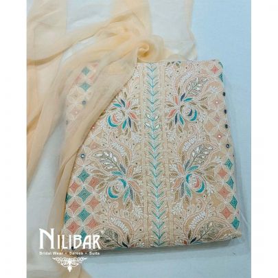 Peach Cotton Chinon Unstitched Suit