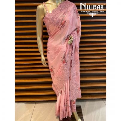Blush Pink Satin Saree