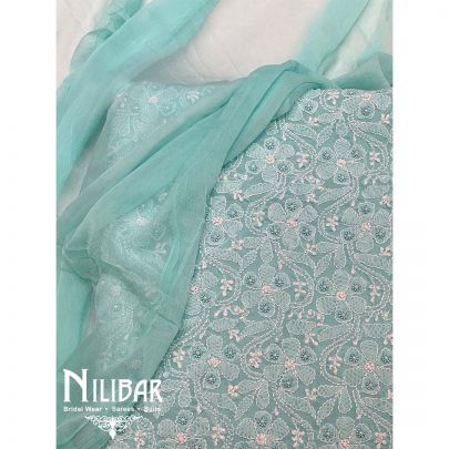 Sea Green Cotton Chinon Unstitched Suit