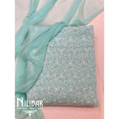 Sea Green Cotton Chinon Unstitched Suit