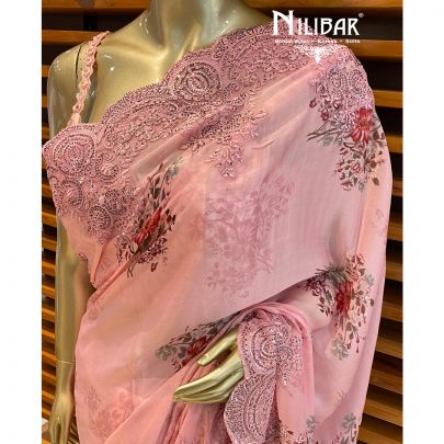 Blush Pink Satin Saree