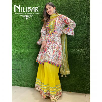 White Yellow Cotton Palazzo Suit