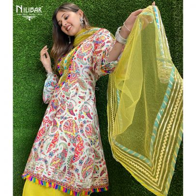 White Yellow Cotton Palazzo Suit